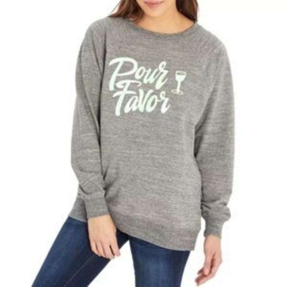Wildfox Pour Favor Sommers Sweatshirt Wine Glass Gray Oversized Raglan Women's L